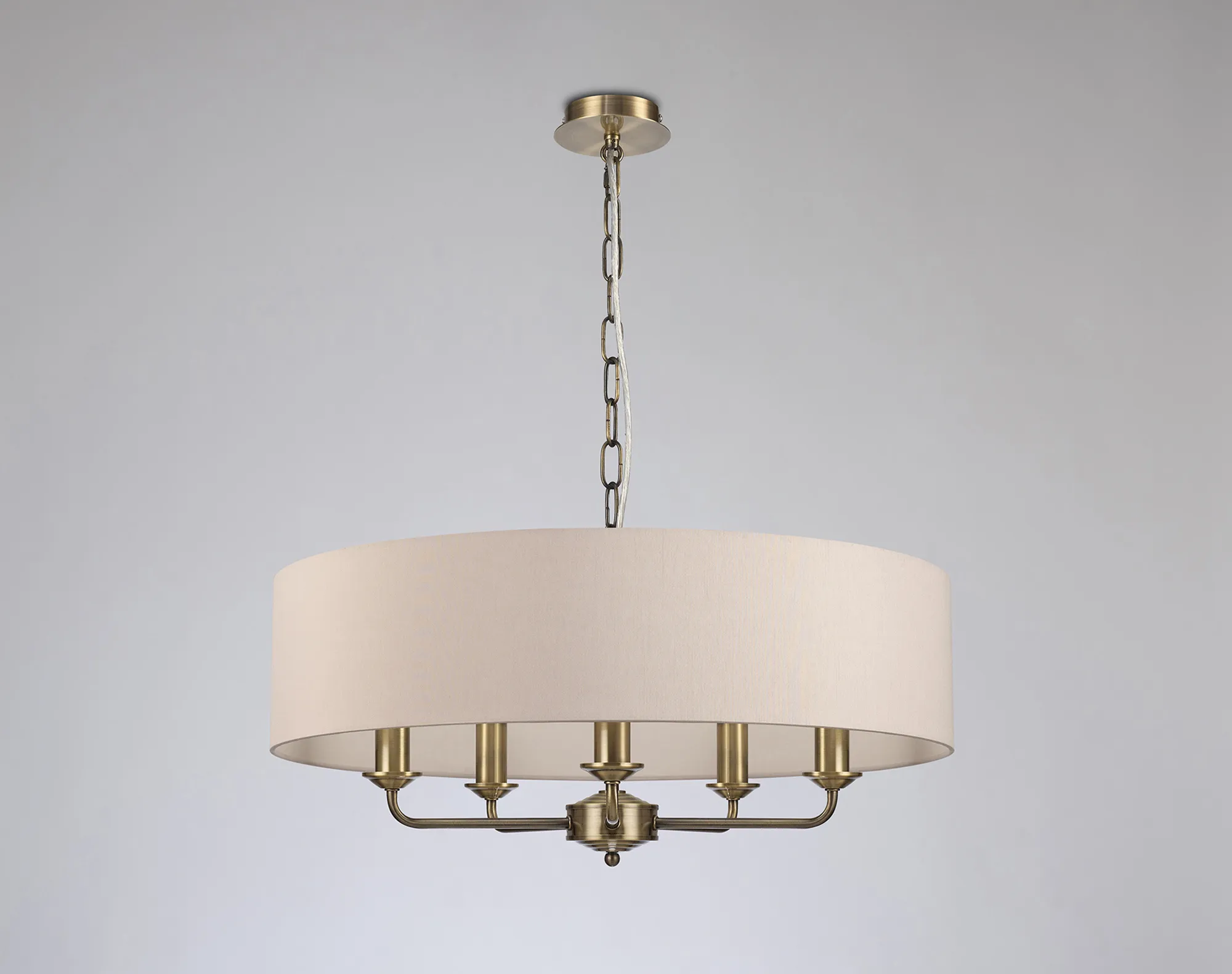 Banyan 60cm 5 Light Pendant Antique Brass, Nude Beige/Moonlight DK0040  Deco Banyan AB NU